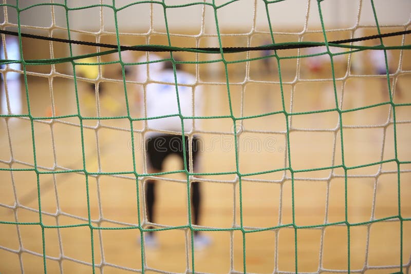 Achtermening van futsal keeper met netto van poorten royalty-vrije stock afbeelding Achtermening van futsal keeper met netto van poorten royalty-vrije stock afbeelding
