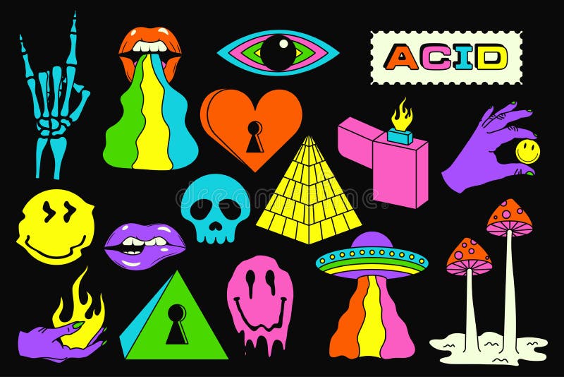 Free Vector  Acid emoji stickers set