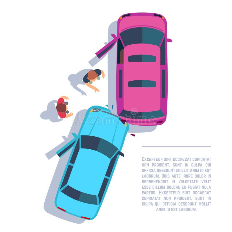 Acidente de tráfico do carro Carros e povos deixados de funcionar na opinião superior da estrada Conceito do vetor do seguro ilustração stock Acidente de tráfico do carro Carros e povos deixados de funcionar na opinião superior da estrada Conceito do vetor do seguro ilustração stock