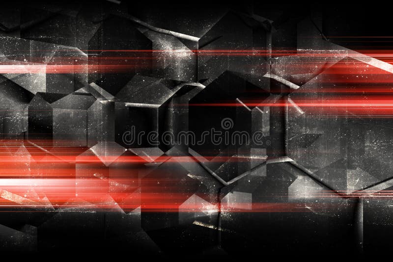 Abstract dark digital background with concrete hexagonal pattern and red lights, multi exposure effect, 3d render illustration. Abstract dark digital background with concrete hexagonal pattern and red lights, multi exposure effect, 3d render illustration