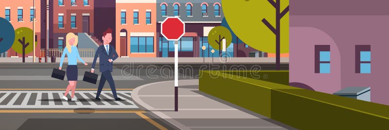 Acople do fundo do centro da arquitetura da cidade da estrada das construções da rua da cidade da faixa de travessia da mulher do ilustração stock Acople do fundo do centro da arquitetura da cidade da estrada das construções da rua da cidade da faixa de travessia da mulher do ilustração stock