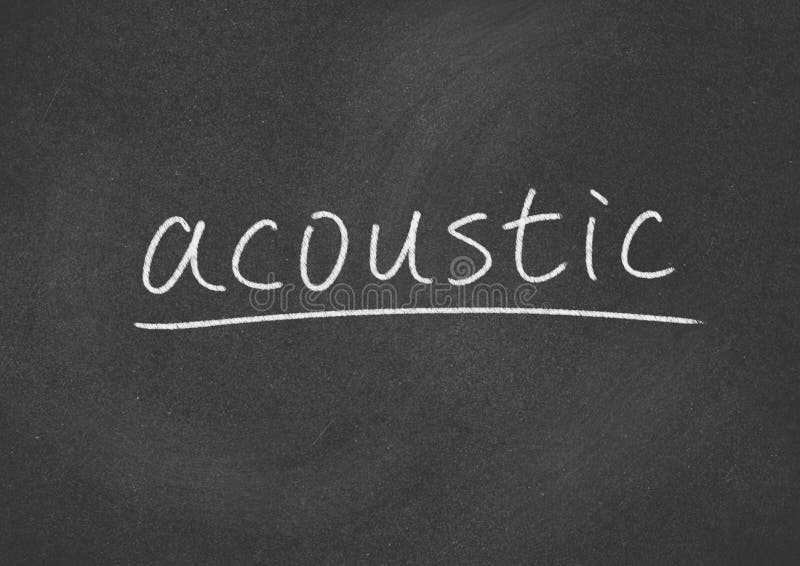 Word Acoustic with Wooden Letters, Closeup on a Surface of Red Acoustic