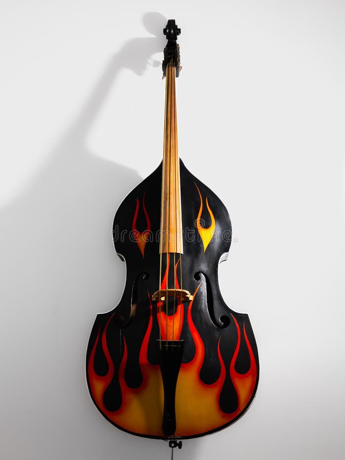 Are familiar Communist sadness Acoustic Double Bass with Flames Decals. Stock Photo - Image of backdrop,  cool: 200076106