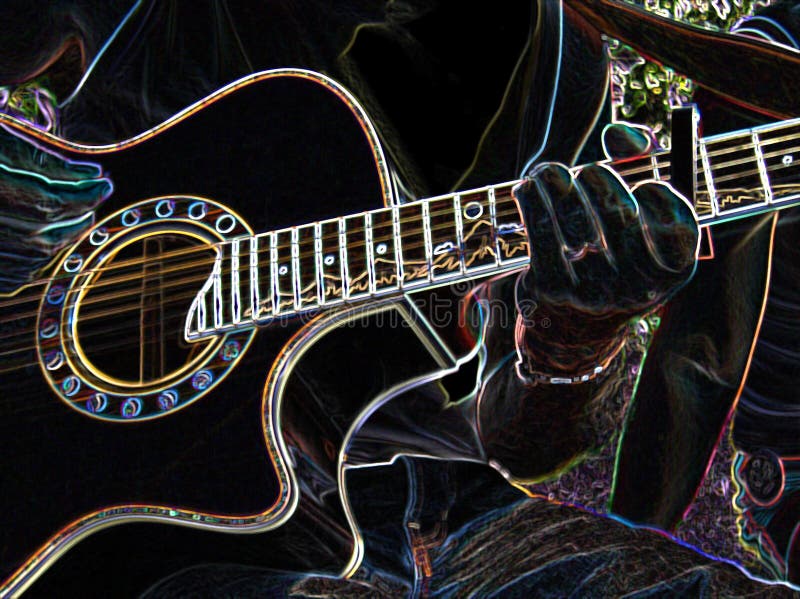 Riassunto di un hippy di musicista suonando una chitarra acustica chitarra elettrica disponibile anche in versione immagine 18907075