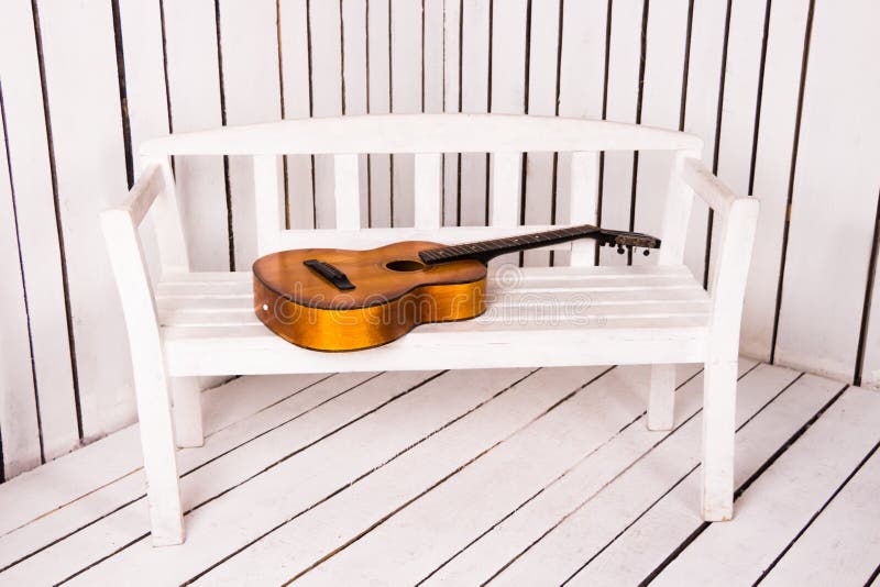 Acoustic Guitar Bench Abstract Wooden Background Stock Photos Free