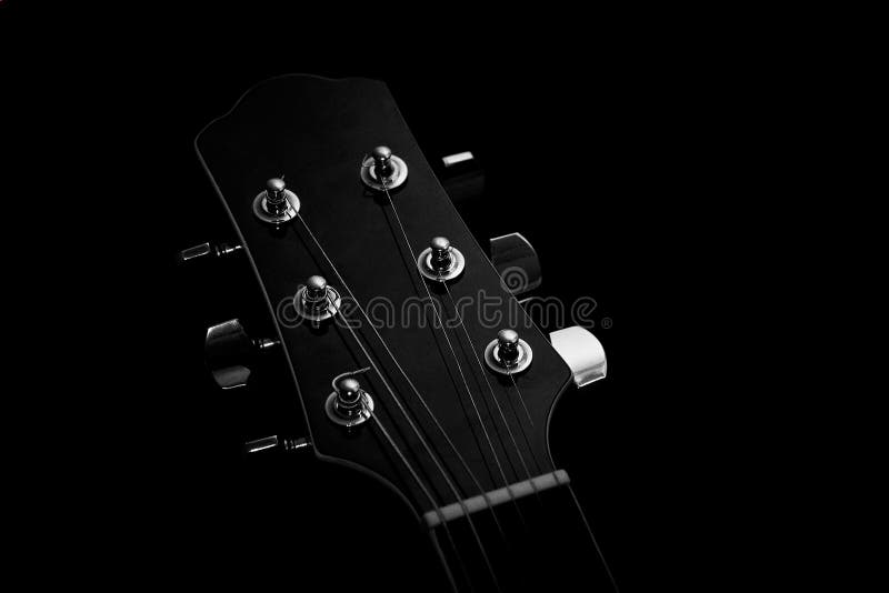 Acoustic Guitar on Black Background Stock Image Image of