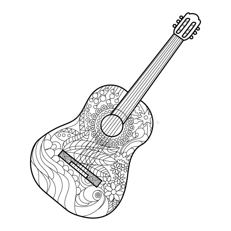 Download Acoustic Guitar Coloring Book For Adults Vector Stock ...