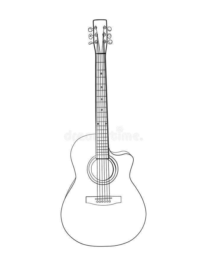 Acoustic Guitar. Hand drawn sketch.