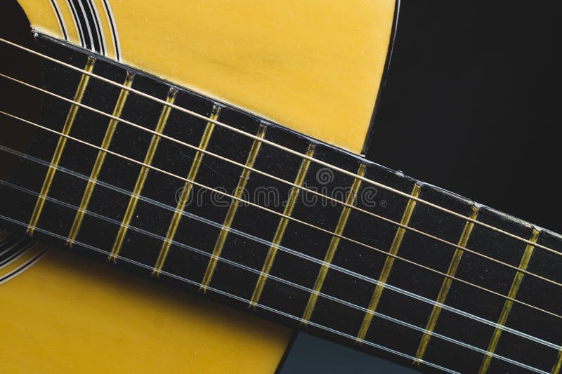 Acoustic Guitar Neck Close Up. Guitar Strings Macro Stock Image Image