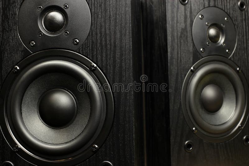Acoustic Stereo System, Musical Speakers. Close Up Stock Photo Image