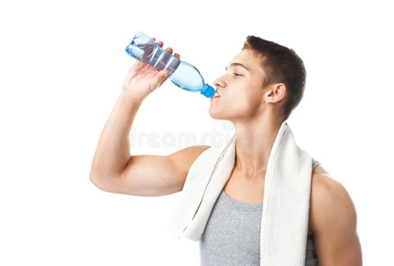 Acqua potabile dell'uomo dell'atleta fotografia stock libera da diritti Acqua potabile dell'uomo dell'atleta fotografia stock libera da diritti