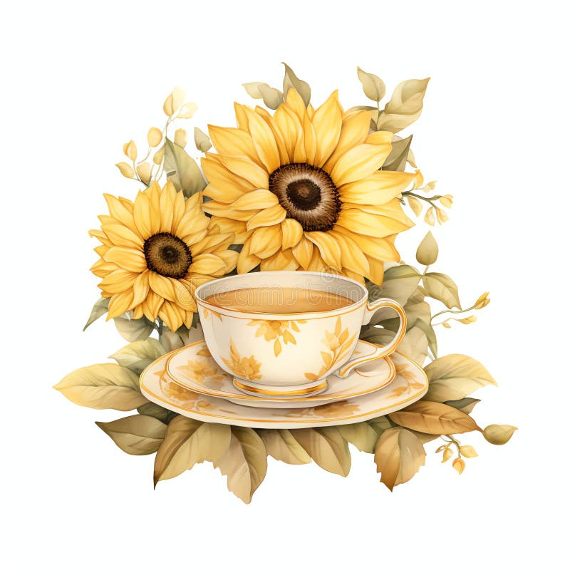Acquavite girasole giallo tè party cottagecore floreale royalty illustrazione gratis