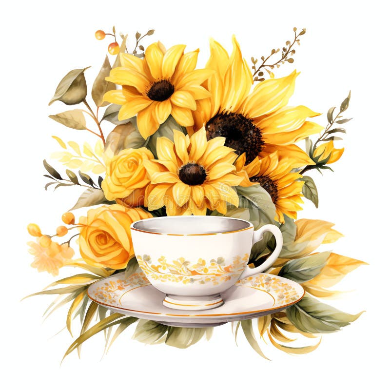 Acquavite girasole giallo tè party cottagecore floreale illustrazione vettoriale