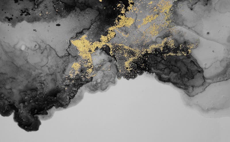 Acquerello astratto di arte e vernice acrilica della macchia del flusso. Fondo orizzontale di struttura della tela di colore dell' immagini stock