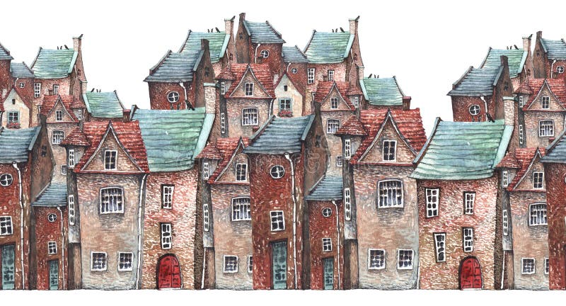 Acquerello attern di vecchia città illustrazione vettoriale Acquerello attern di vecchia città illustrazione vettoriale