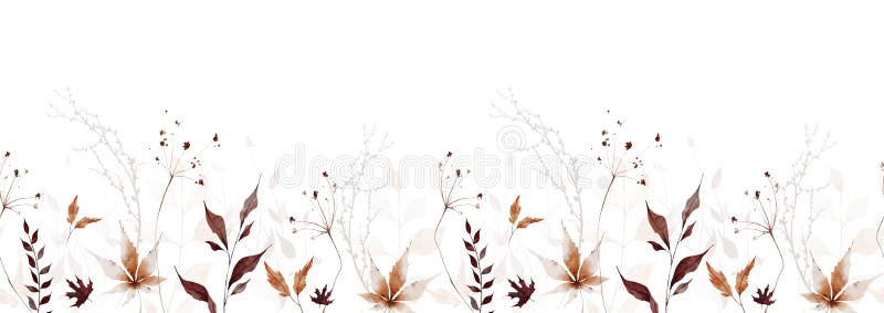 Acquerello cornice autunnale senza saldatura. acero grigio arancione arancione acro grigio foglie secche ramificazioni. illustrazione di stock