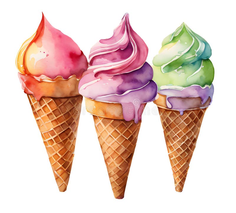 Acquerello e verniciatura per uso domestico di gelati freschi e di fragole illustrazione di cono di conca di conifere royalty illustrazione gratis