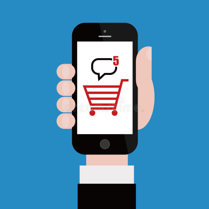 Acquisto online con il telefono cellulare illustrazione vettoriale Acquisto online con il telefono cellulare illustrazione vettoriale