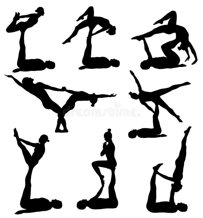 Acrobatic yoga silhouettes