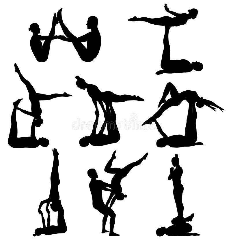 Acrobatic yoga silhouettes