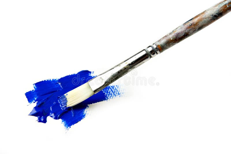 Acrylic Blue Paint with Flat Brush Stock Image Image of mixing
