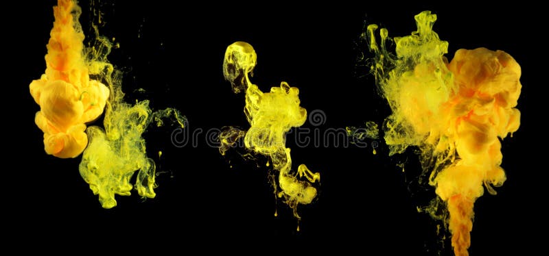 Acrylic colors in water. Ink blot. Abstract background. Collection on black