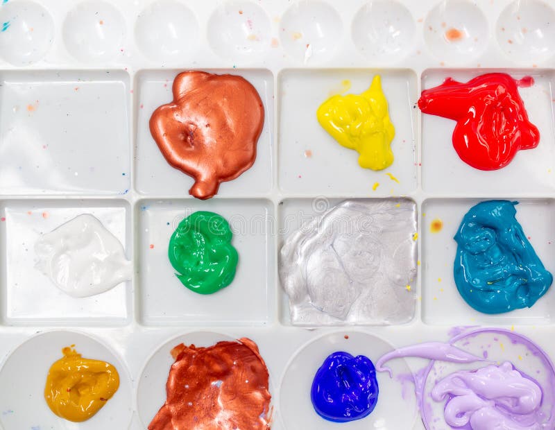 Acrylic Colours in White Artist Palette Stock Photo Image of artist