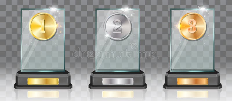 Download Acrylic Glass Trophy Award Mockup Set, Vector Illustration Isolated On Transparent Background ...