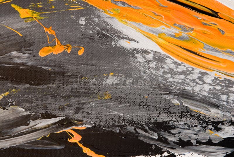 Acrylic painted abstract background in gray and orange, painting was created by photographer. Acrylic illustrations