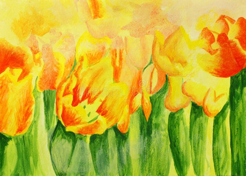 Painting of beautiful Red yellow tulips