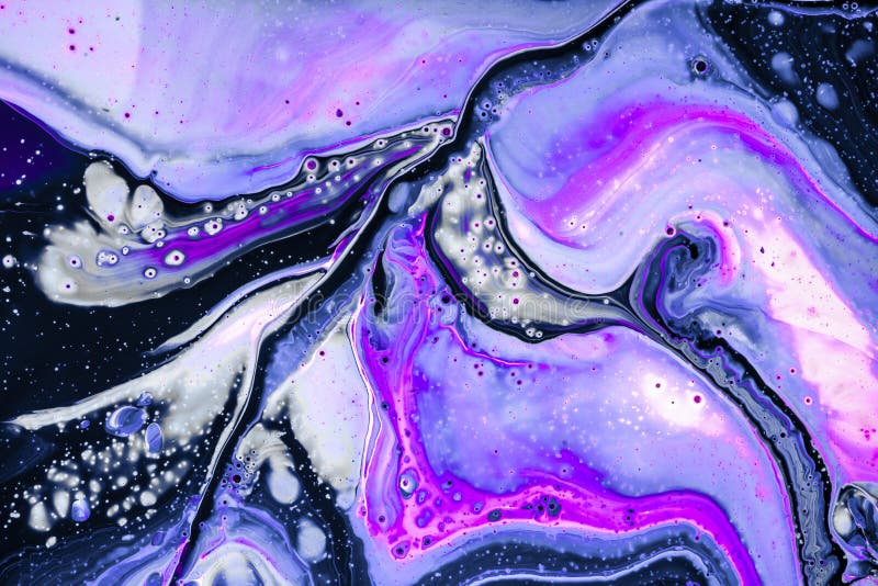 Acrylic paints. Abstract galaxy marble wallpaper. Beautiful mixed blue, violet and white colors. Can be used as a trendy