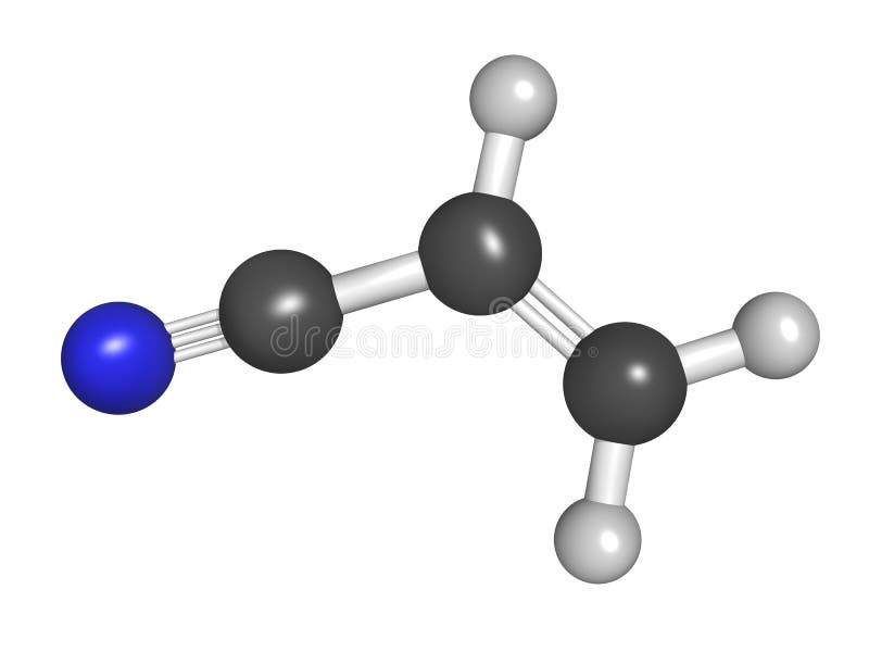 Acrylonitrile molecule ball and stick model vector illustration Acrylonitrile molecule ball and stick model vector illustration