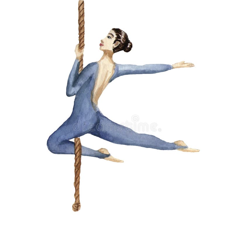 Acróbata de circo en la cuerda Ejemplo de la acuarela en blanco ilustración del vector Acróbata de circo en la cuerda Ejemplo de la acuarela en blanco ilustración del vector