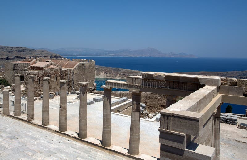 Part of Lindos Acropolis, looking out to the bay. Rhodes, Greece. Part of Lindos Acropolis, looking out to the bay. Rhodes, Greece