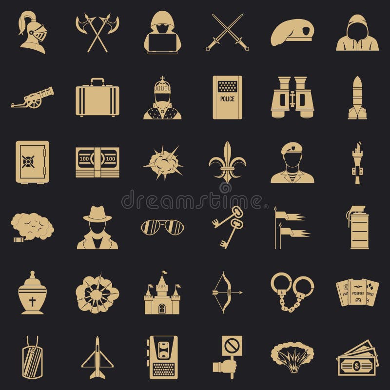 Act of aggression icons set, simple style royalty free illustration