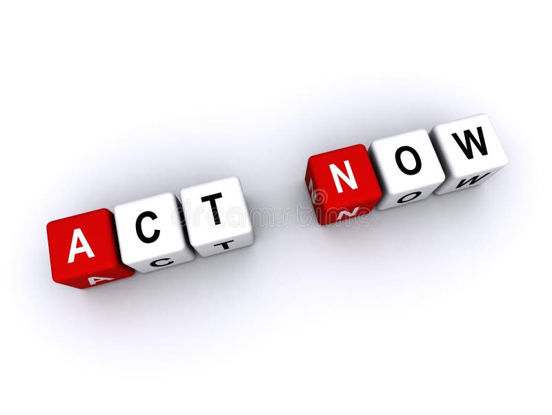 Act now word block on white stock illustration