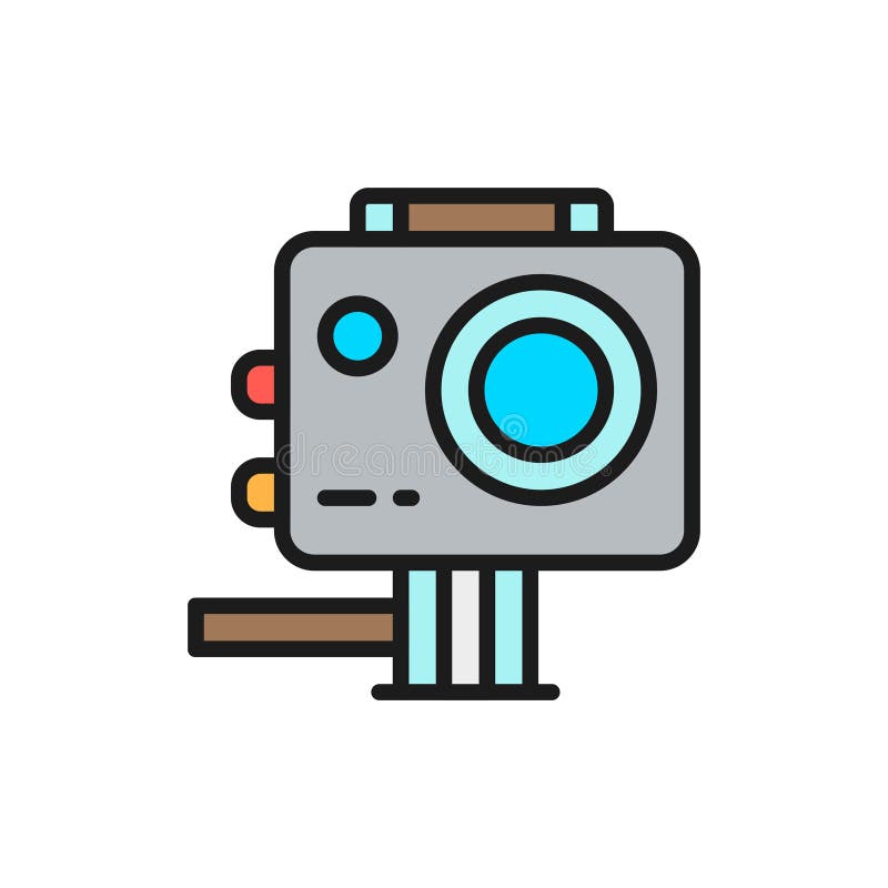 Action camera, extreme video cam flat color line icon. vector illustration Action camera, extreme video cam flat color line icon. vector illustration