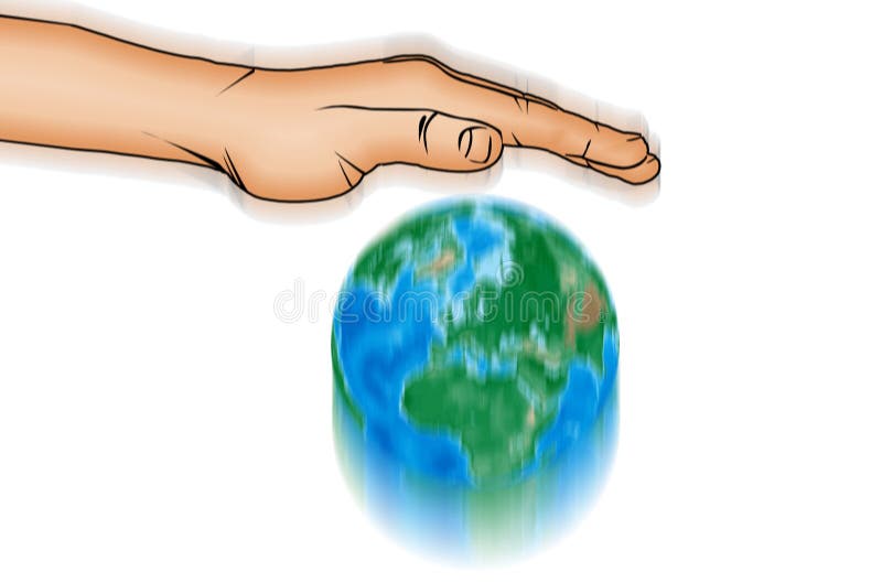 Action hand and world globe