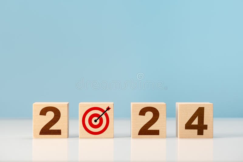 2024 New Year. 2024 Year Number and Target, Goal, Plan, Action on