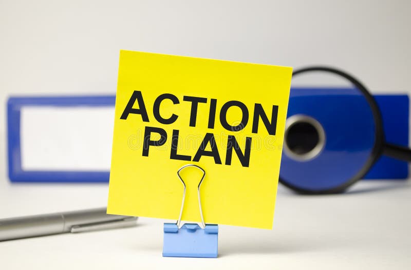 Action Plan. text on white paper. on the black folder. near the calendar royalty free stock images