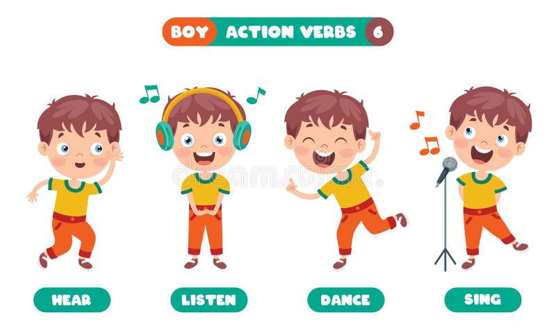 English For Kids Playcard. Action Verbs With Playing Characters. Word Card  For English Language Learning. Colorful Flat Vector Illustration. Royalty  Free SVG, Cliparts, Vectors, and Stock Illustration. Image 149341936.