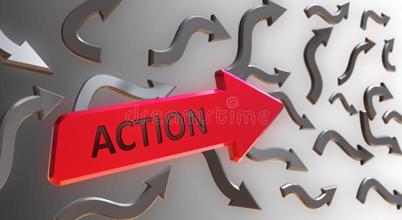 Action Word sur la flèche rouge illustration de vecteur Action Word sur la flèche rouge illustration de vecteur