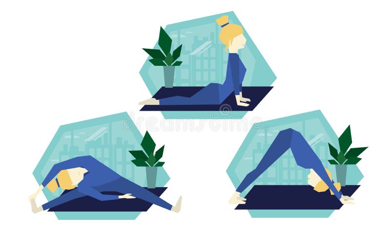 Actitudes de la yoga del vector Estilo de vida sano stock de ilustración Actitudes de la yoga del vector Estilo de vida sano stock de ilustración