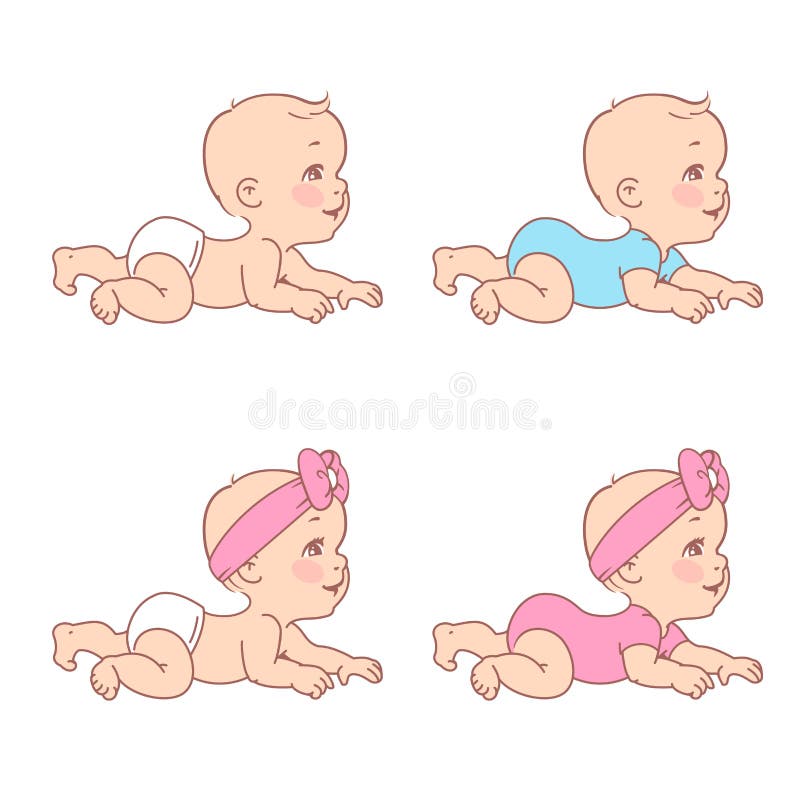Cute Little Baby Girl in Diaper Crawling Stock Vector - Illustration of ...