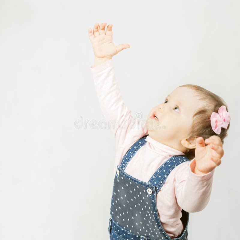 Active Baby Pulls Her Hands Up Stock Image Image of funny, infant