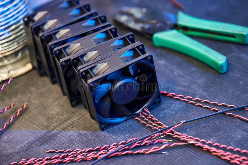 Active CPU Fan Parts Lye on the Table Stock Photo