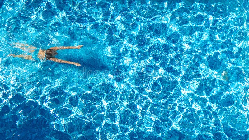 Active Girl in Swimming Pool Aerial Drone View from Above, Young Woman ...