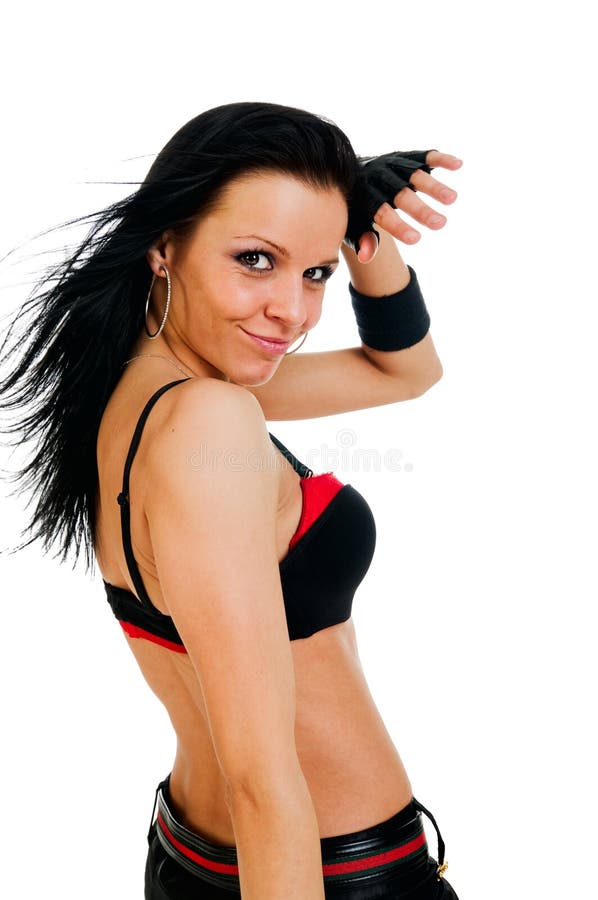 Active hip-hop dancer on white stock image