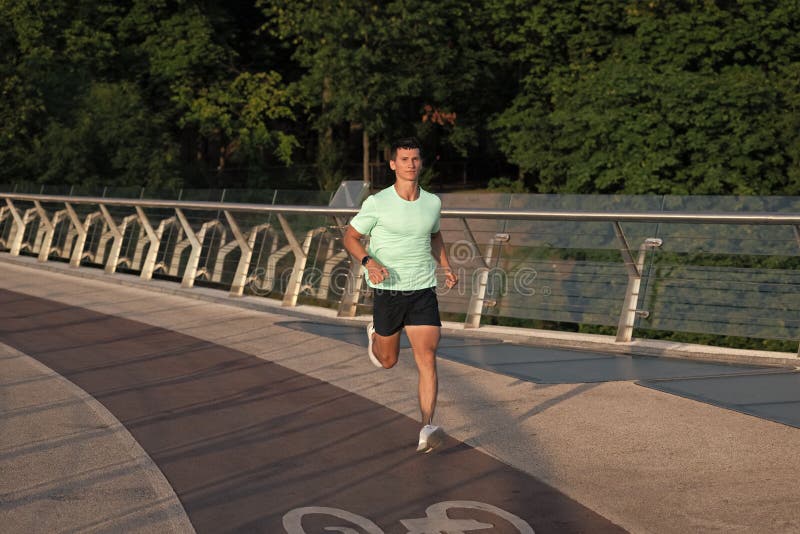 Active Man Runner Running in Sportswear Outdoor Stock Image Image of