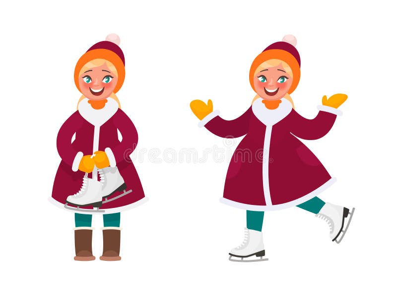 Active rest in winter. The girl ice skates vector illustration Active rest in winter. The girl ice skates vector illustration